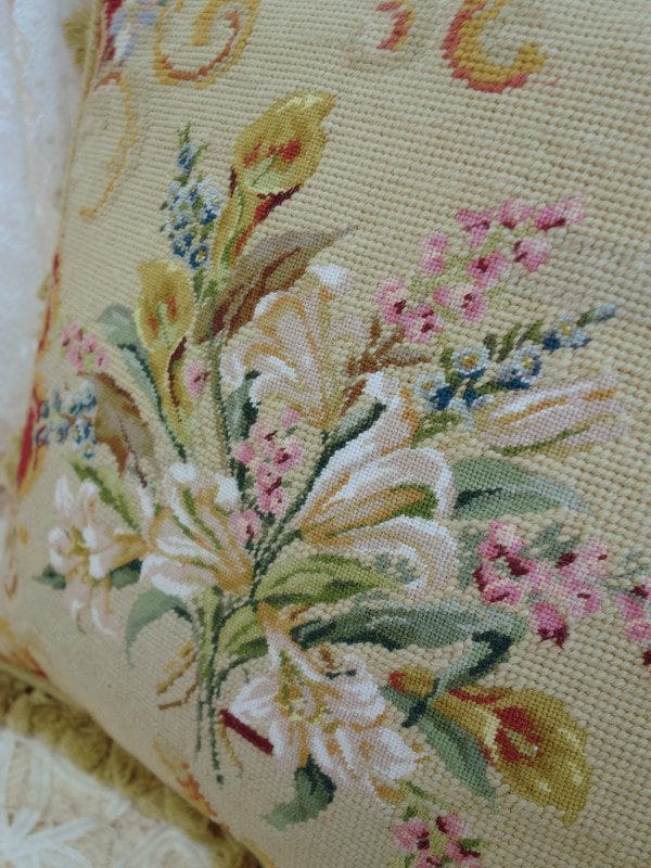 Floral Scrolls Needlepoint Pillow
