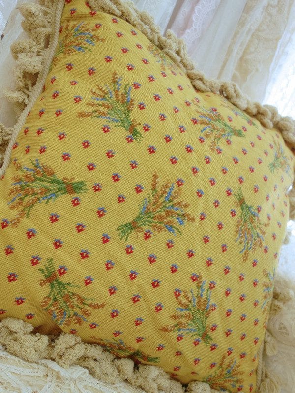 Yellow Floral Needlepoint Pillow