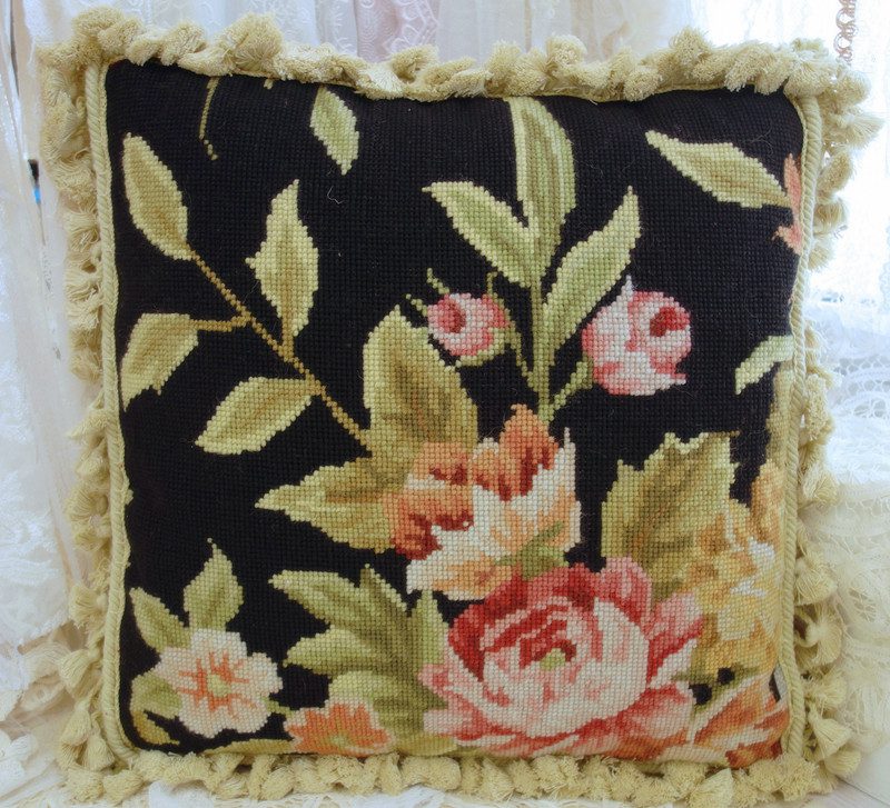 Victorian Rose Needlepoint Pillow