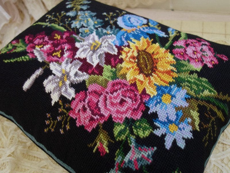 Sunflowers Needlepoint Pillow- Roses Needlepoint Pillow
