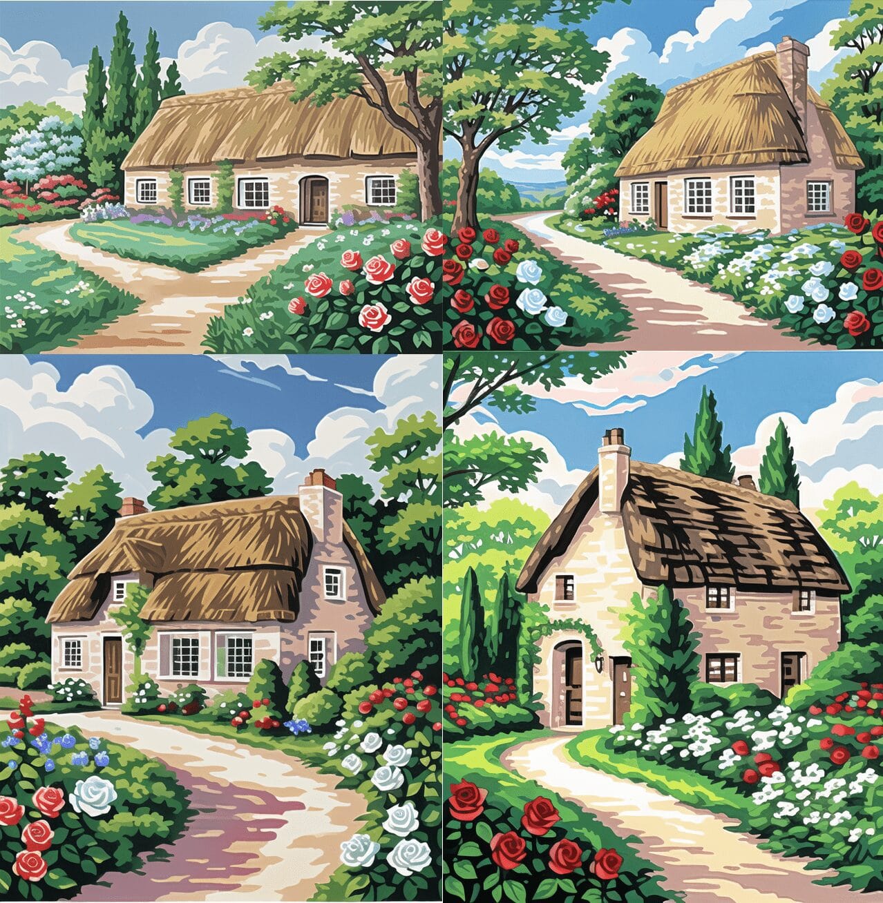 Quaint Cottage Needlepoint Canvas – Idyllic English Countryside Design