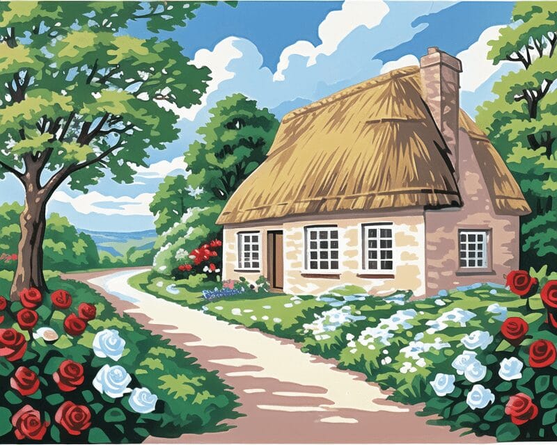 Quaint Cottage Needlepoint Canvas – Idyllic English Countryside Design