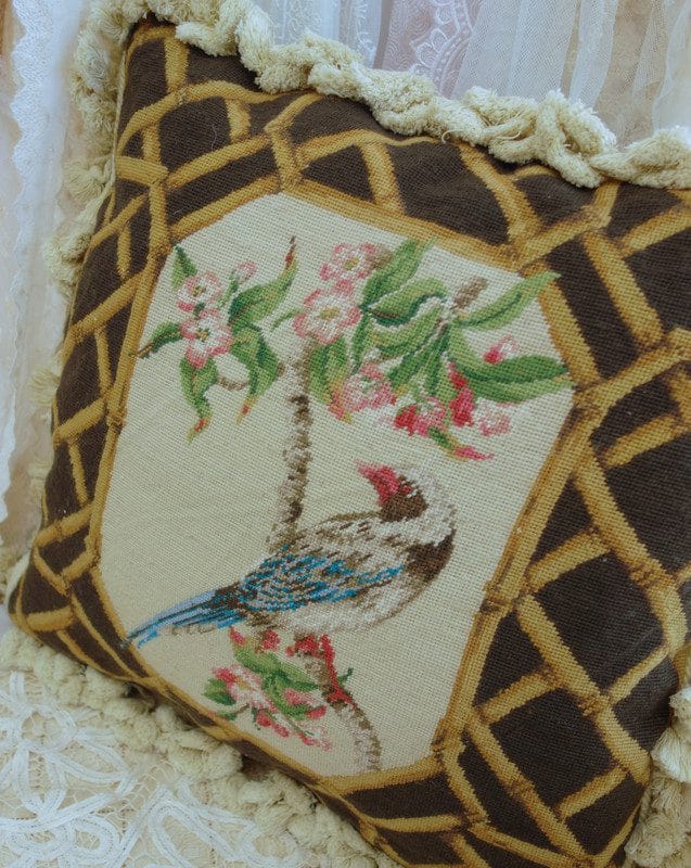 Bird and Floral Needlepoint Pillow from Cobble Country