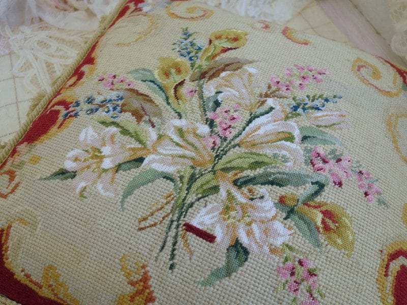 Floral Scrolls Needlepoint Pillow