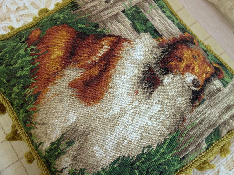 Collie Dog in Green Grass Needlepoint Pillow