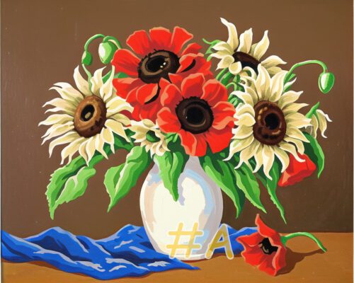 Sunflower and Poppy Bouquet Needlepoint Canvas – Vibrant Floral Arrangement