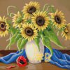 Sunflower and Poppy Bouquet Needlepoint Canvas – Vibrant Floral Arrangement