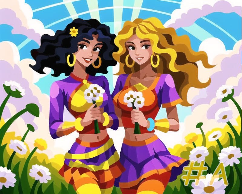 Needlepoint Canvas: Two Women In Daisy Field