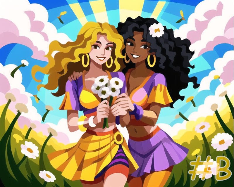 Needlepoint Canvas: Two Women In Daisy Field