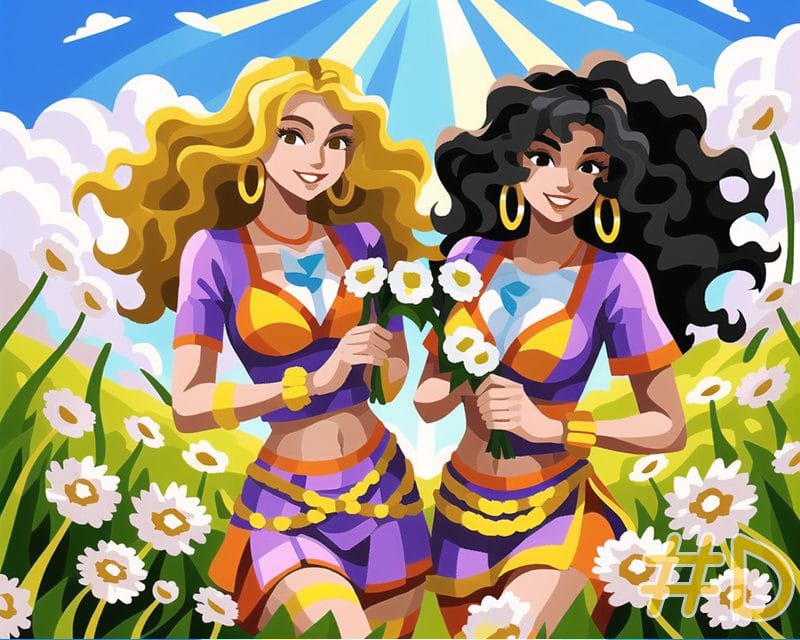 Needlepoint Canvas: Two Women In Daisy Field