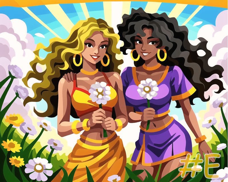 Needlepoint Canvas: Two Women In Daisy Field
