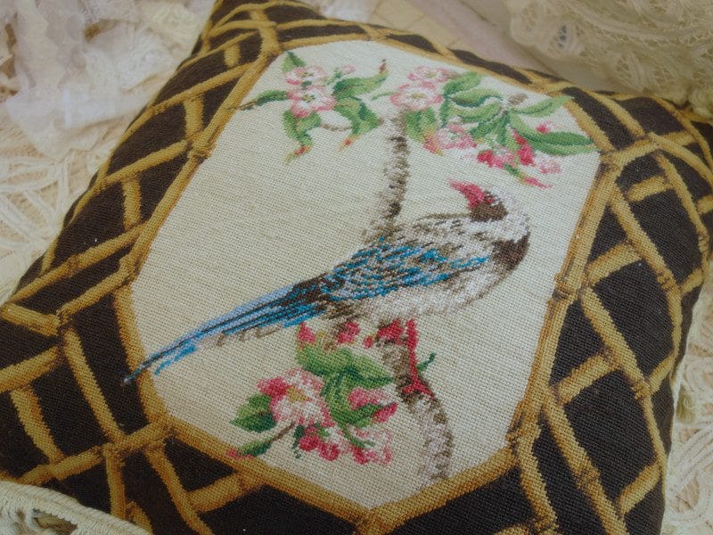Bird and Floral Needlepoint Pillow from Cobble Country