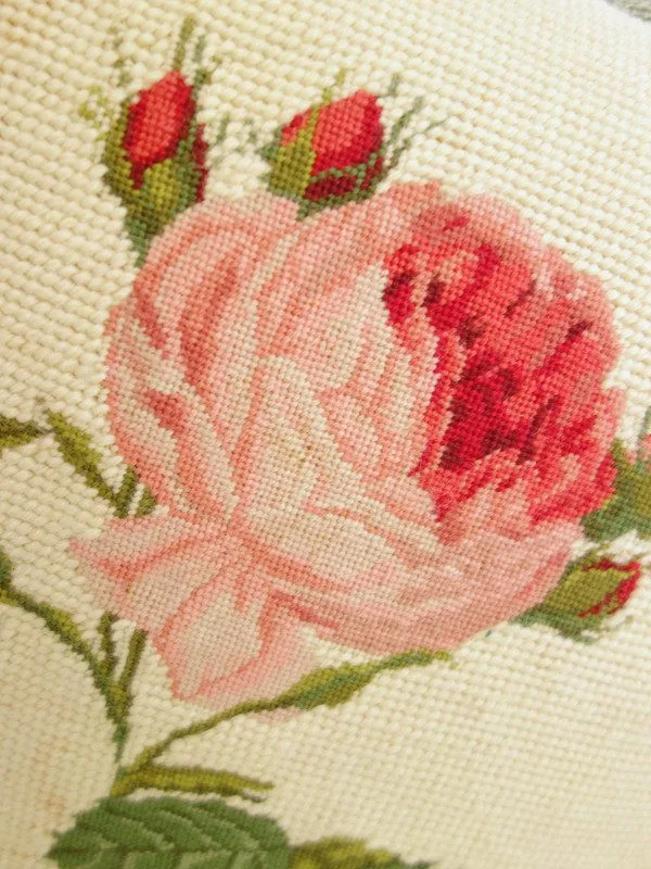 Pink Rose Needlepoint Pillow