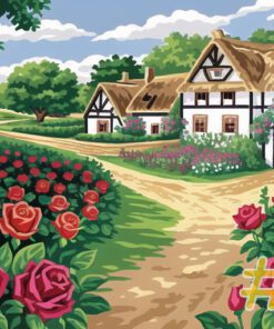 Country Cottage Rose Path Needlepoint Canvas