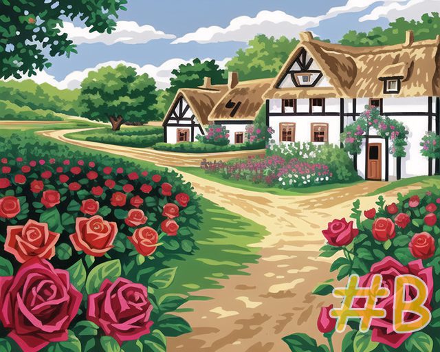 Country Cottage Rose Path Needlepoint Canvas