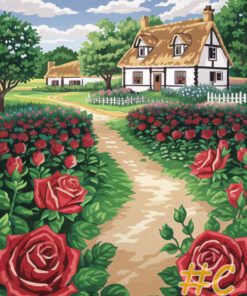 Country Cottage Rose Path Needlepoint Canvas