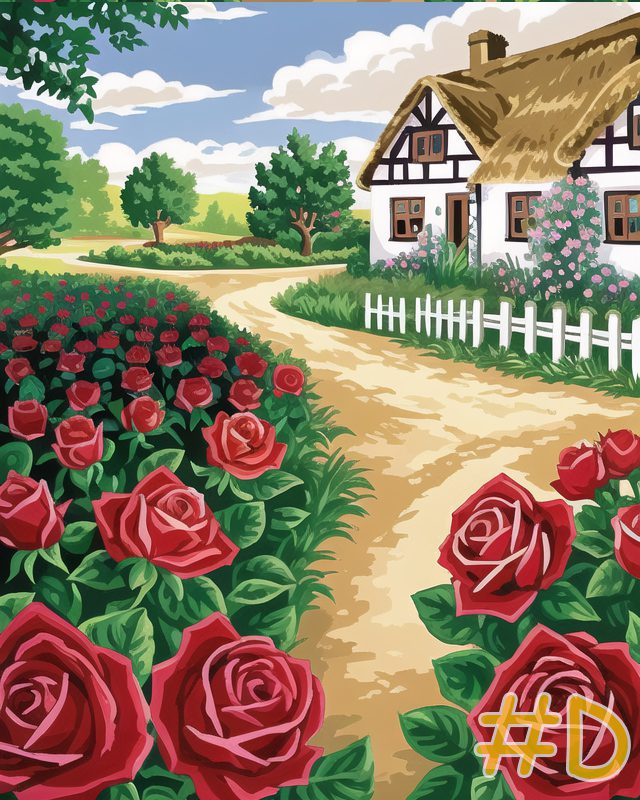 Country Cottage Rose Path Needlepoint Canvas