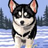 Abstract Husky Puppies Playing in Snow Needlepoint Canvas