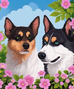 Flower Garden Romantic Dog Pair Needlepoint Canvas