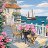 Seaside Balcony with Roses Needlepoint Canvas