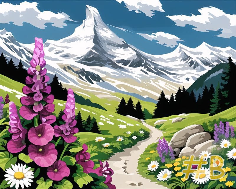 Alpine Wildflower Meadow,needlepoint canvas