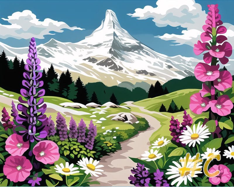 Alpine Wildflower Meadow,needlepoint canvas
