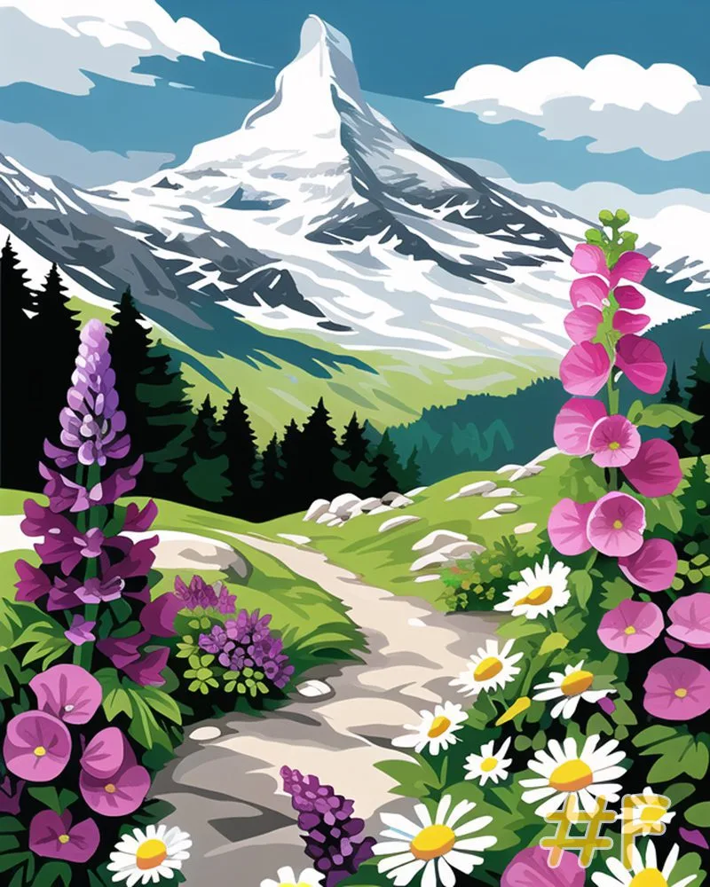 Alpine Wildflower Meadow,needlepoint canvas