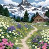 Blossom Mountain Cabin Hand Painted Needlepoint Canvas