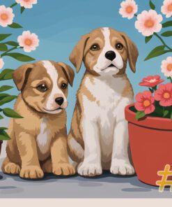 Flower Pot Puppies Needlepoint Canvas