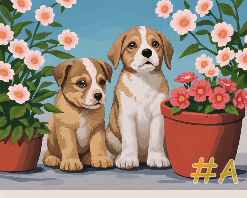 Flower Pot Puppies Needlepoint Canvas