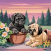 Flower Pot Puppies Needlepoint Canvas