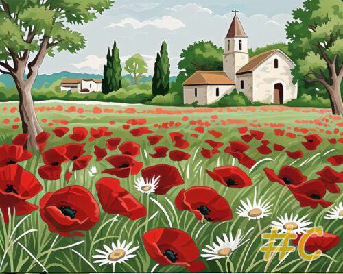 Chapel in the Poppy Field tapestry canvas