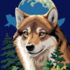 Full Moon Wolf Abstract Needlepoint Canvas