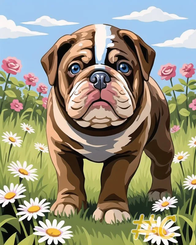 Bulldog Puppy Canvas for Needlepoint