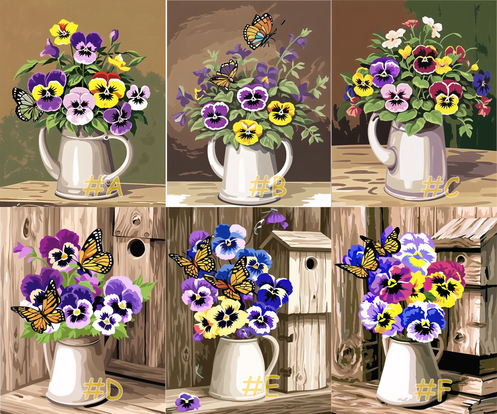 Pansies with Butterflies --Needlepoint Canvas