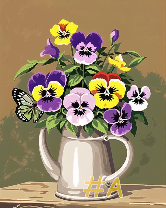 Pansies with Butterflies --Needlepoint Canvas