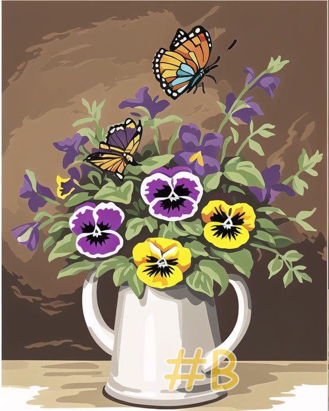 Pansies with Butterflies --Needlepoint Canvas