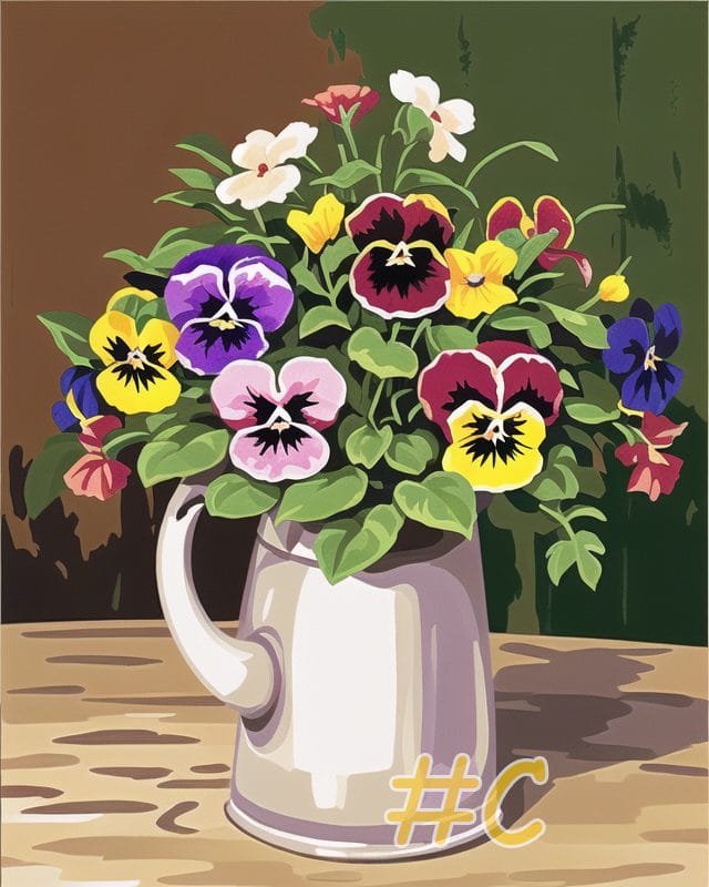 Pansies with Butterflies --Needlepoint Canvas