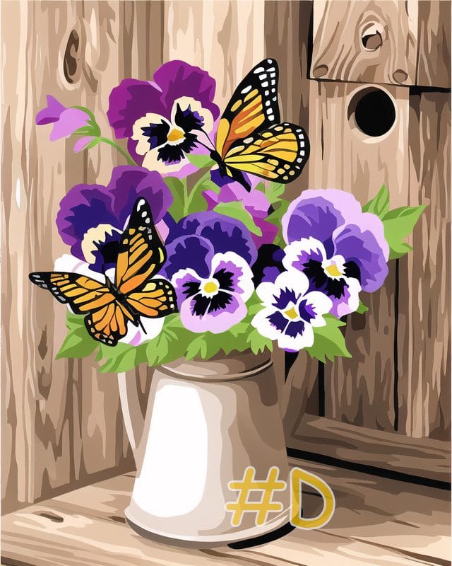 Pansies with Butterflies --Needlepoint Canvas