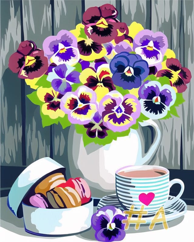 Teapot needlepoint design, teapot floral needlepoint canvas