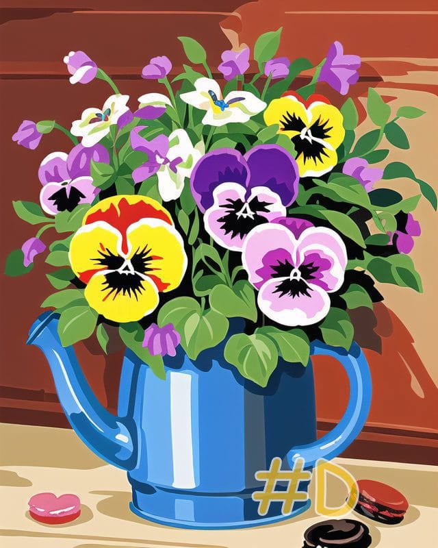 Teapot needlepoint design, teapot floral needlepoint canvas