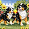 Needlepoint Canvas Bernese Mountain Dogs Playing