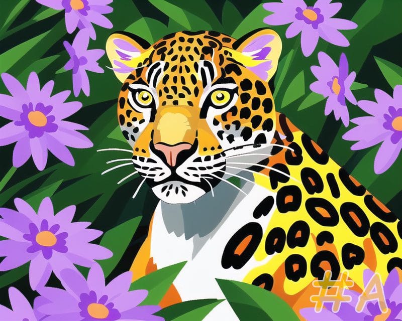 Leopard Among Flowers Needlepoint Canvas