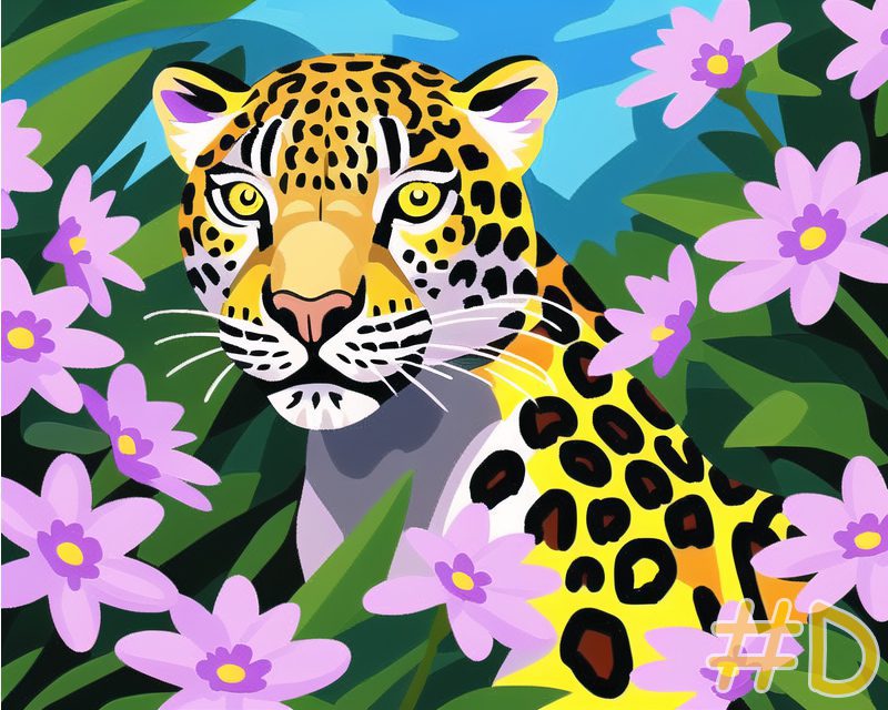 Leopard Among Flowers Needlepoint Canvas