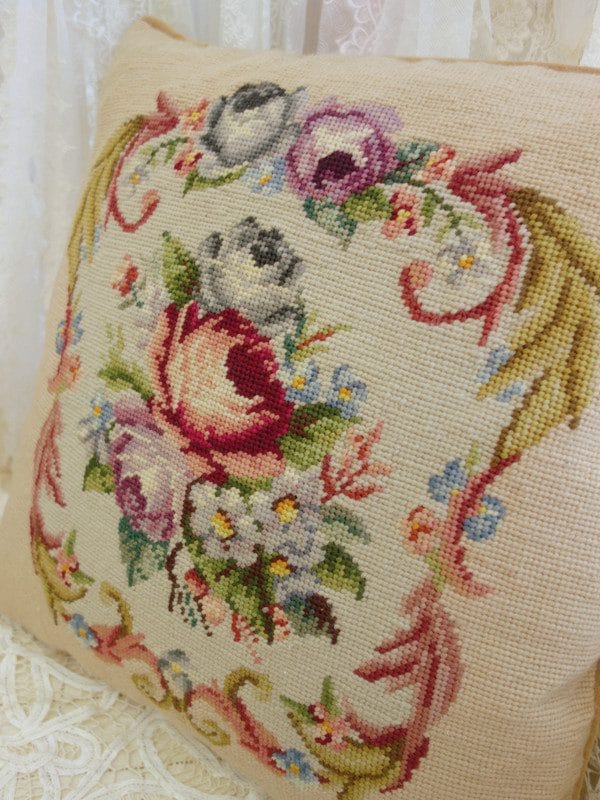 Vintage Floral Needlepoint Pillow