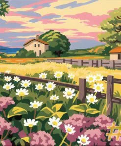 Daisy Farm Landscape Needlepoint design by Alice Peterson