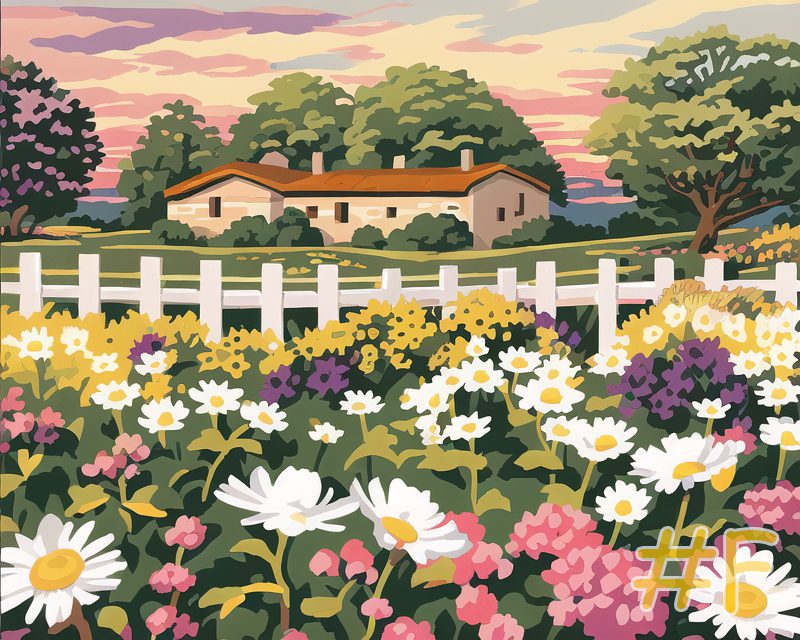 Daisy Farm Landscape Needlepoint design by Alice Peterson