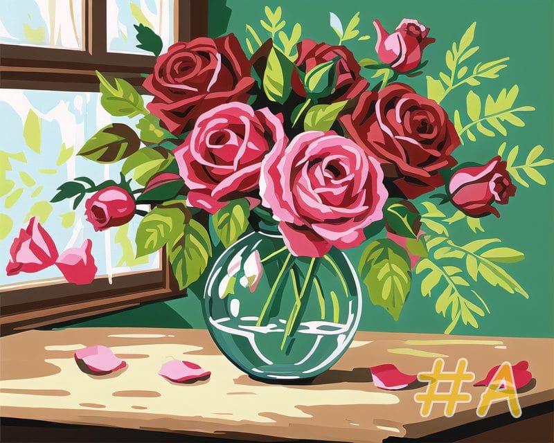 Rose Bouquet by the Window Needlepoint Canvas