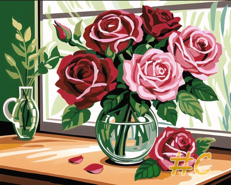 Rose Bouquet by the Window Needlepoint Canvas