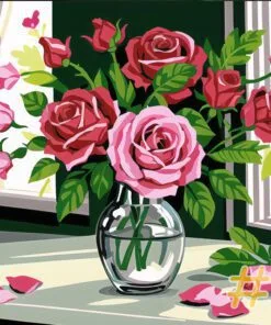 Rose Bouquet by the Window Needlepoint Canvas